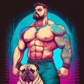 Bodybuilder with dog created with generative AI technology Royalty Free Stock Photo