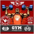 Bodybuilder doing exercise for biceps, professional bodybuilder sticker