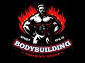 Bodybuilder emblem illustration on dark background