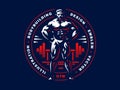 Bodybuilder emblem illustration on dark background