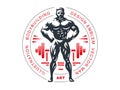 Bodybuilder emblem illustration on white background