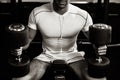 Bodybuilder guy with dumbbells close up Royalty Free Stock Photo