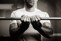 Bodybuilder guy hands close up monochrome Royalty Free Stock Photo