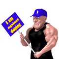 Bodybuilder holding a poster. Caricature