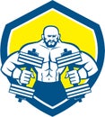 Bodybuilder Lifting Dumbbell Shield Retro Royalty Free Stock Photo