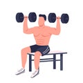 Bodybuilder lifting dumbbells flat color vector faceless character Royalty Free Stock Photo