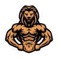 Bodybuilder with a lion head. Royalty Free Stock Photo