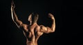 Bodybuilder man with muscular torso back and hands