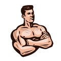 Bodybuilder man, vector illustration. Gym, sports club logo