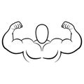 Bodybuilder muscle flex arms vector illustration. Strong macho biceps gym flexing hand vector icon isolated on white Royalty Free Stock Photo