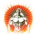 Bodybuilder muscle man, fitness posing. Colored, Isolated