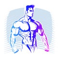 Bodybuilder muscle man, fitness posing. Colored, Isolated