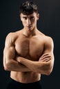 bodybuilder muscular naked body studio dark background