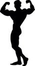 bodybuilder pose. stock illustration. Black silhouette. Front view.