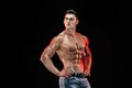 Bodybuilder posing. Beautiful sporty guy male power. Royalty Free Stock Photo