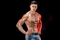 Bodybuilder posing. Beautiful sporty guy male power. Royalty Free Stock Photo