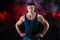 Bodybuilder posing. Beautiful sporty guy male power. Fitness muscled man in shirt. Royalty Free Stock Photo