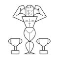 Bodybuilder posing showing biceps. Vector cartoon illustration