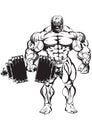 super muscular bodybuilder with heavy weight dumbbells