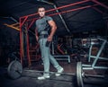 Bodybuilder preparing for deadlift of barbell Royalty Free Stock Photo