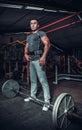 Bodybuilder preparing for deadlift of barbell Royalty Free Stock Photo