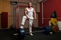 Bodybuilder preparing for deadlift of barbell Royalty Free Stock Photo