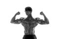 Bodybuilder showing his back and biceps muscles isolated on a wh Royalty Free Stock Photo