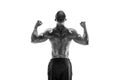 Bodybuilder showing his back and biceps muscles isolated on a wh Royalty Free Stock Photo