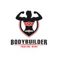 Bodybuilder sports shield logo design Royalty Free Stock Photo