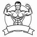 Bodybuilder with a sporty physique. A man with muscular muscles. Black and white athlete logo. Sports emblem. Master of Royalty Free Stock Photo