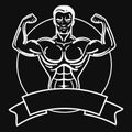 Bodybuilder with a sporty physique. A man with muscular muscles. Black and white athlete logo. Sports emblem. Master of Royalty Free Stock Photo