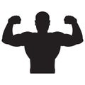 Bodybuilder strong man. Black silhouette. Design element. Vector illustration isolated on white background. Template for books, Royalty Free Stock Photo
