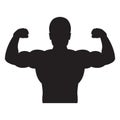 Bodybuilder strong man. Black silhouette. Design element. Vector illustration isolated on white background. Template for books, Royalty Free Stock Photo