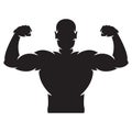 Bodybuilder strong man. Black silhouette. Design element. Vector illustration isolated on white background. Template for books, Royalty Free Stock Photo