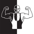 Bodybuilder strong man. Outline silhouette. Design element. Vector illustration isolated on white background. Template for books, Royalty Free Stock Photo