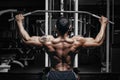 Bodybuilder training back on simulator in the gym Royalty Free Stock Photo
