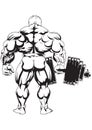 muscular bodybuilder with dumbbells the view from the back pose