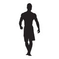 Bodybuilder walking, front view vector silhouette. Psychique fit