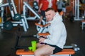 Bodybuilder with whey protein at modern gym. Royalty Free Stock Photo