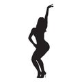 Bodybuilder woman waves audience, isolated vector silhouette