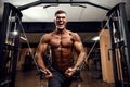 Bodybuilder Is Working On His Chest With Cable Crossover In Gym. Royalty Free Stock Photo