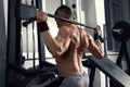 Bodybuilder workout on trainer in gym, perfect muscular male body Royalty Free Stock Photo