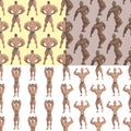 Bodybuilders characters muscular bearded man seamless pattern background fitness model posing bodybuilding gym male