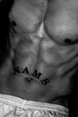 Bodybuilders six pac closeup