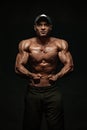 Bodybuilding competitions on the scene. Man sportsmen bodybuilder physique and athlete. Fitness motivation. Royalty Free Stock Photo