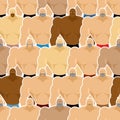 Bodybuilding competitions seamless pattern. Many athletes males.