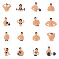 Bodybuilding fitness gym icons flat