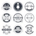 Bodybuilding and fitness gym logos. Label and emblems design elements vector