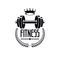 Bodybuilding and fitness sport logo templates, retro stylized vector emblem or badge. With barbell.