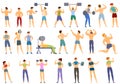 Bodybuilding icons set, cartoon style Royalty Free Stock Photo